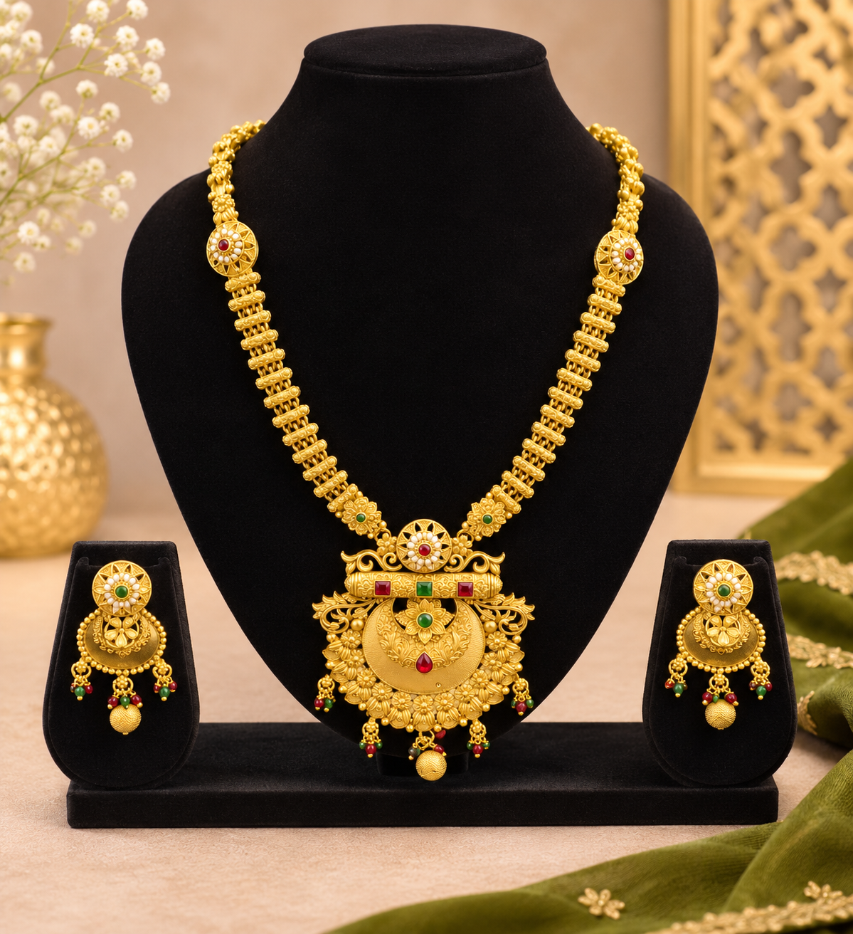 Traditional Gold Plated Necklace Set with Earrings