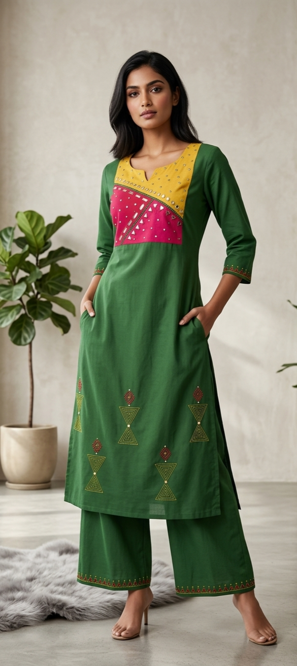 Women's Green Embroidered Kurta Set
