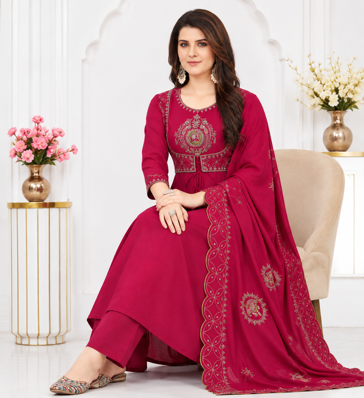 Women's Embroidered Anarkali Kurta Set with Dupatta