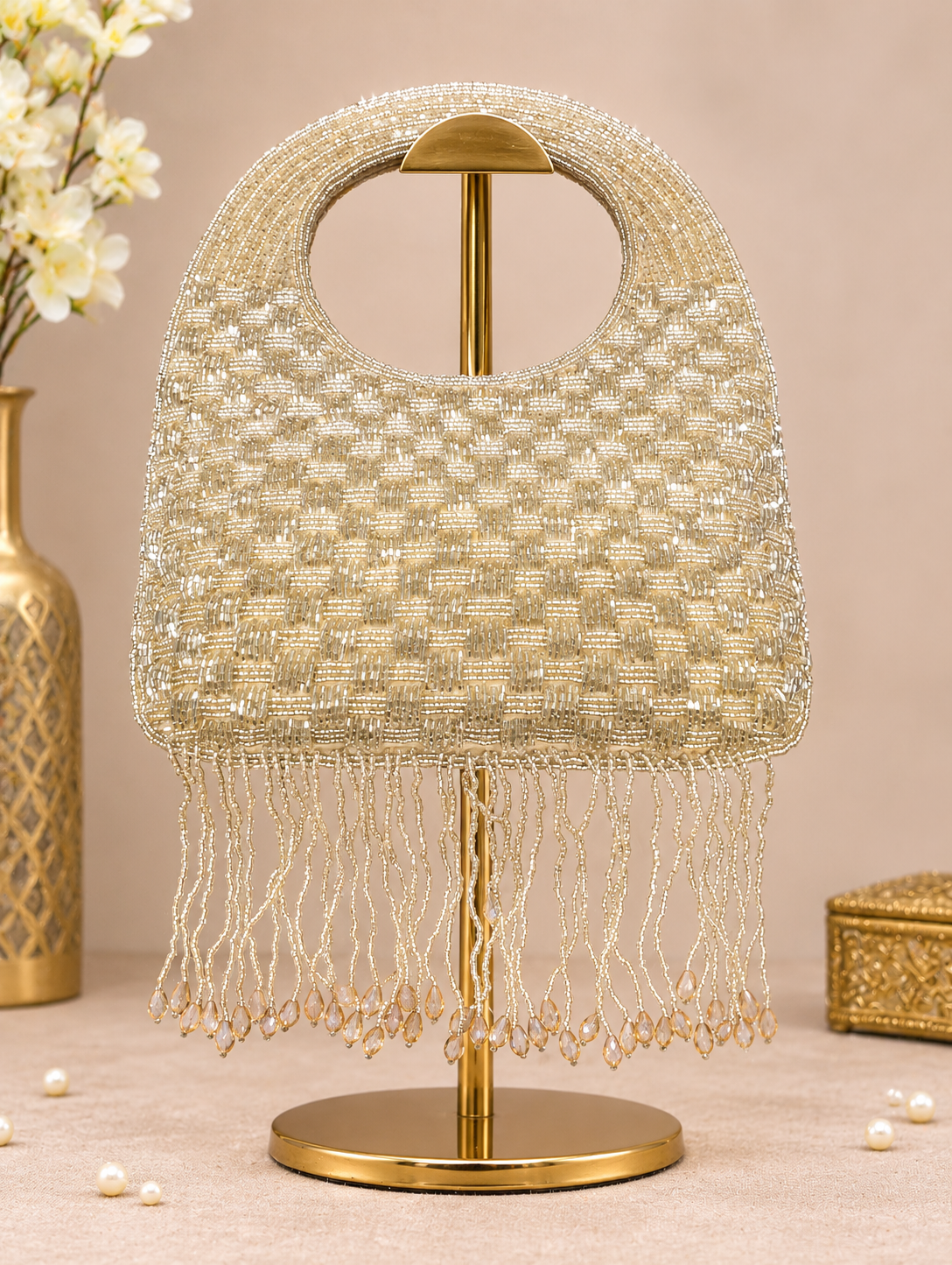 Women's Beaded Fringe Evening golden Bag