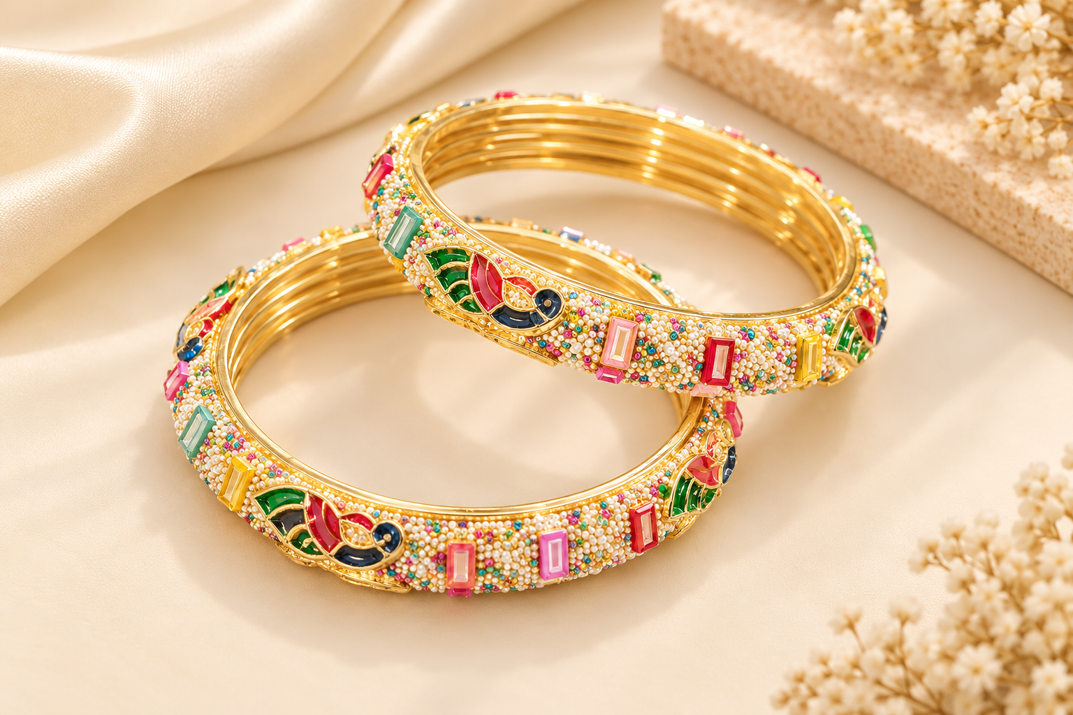 Traditional Golden Embellished Bangles Set