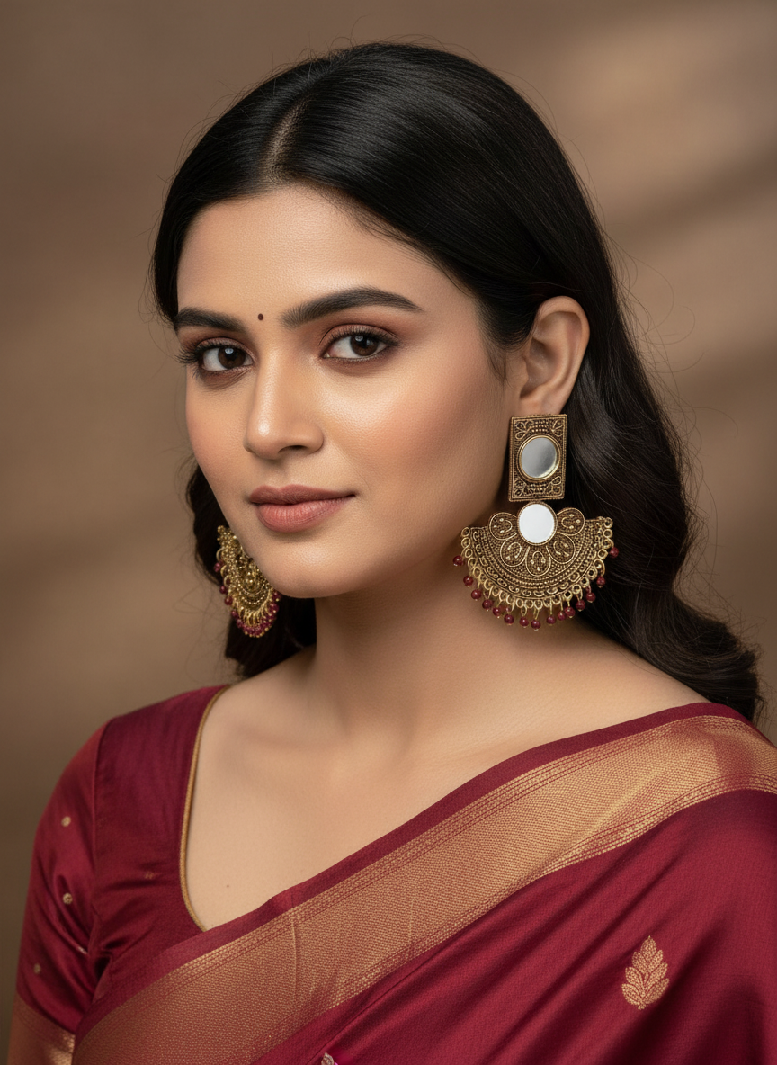 Women's Traditional Gold-Toned Mirror Dangle Earrings