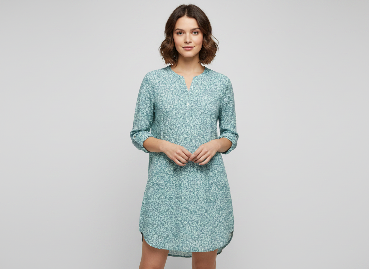 Women's Teal Printed Long Sleeve Casual Top