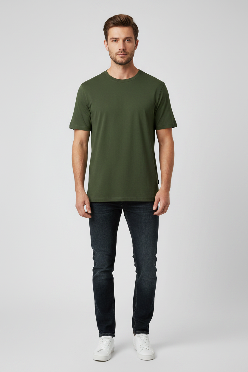 Unisex Olive Green Crew Neck T-Shirt