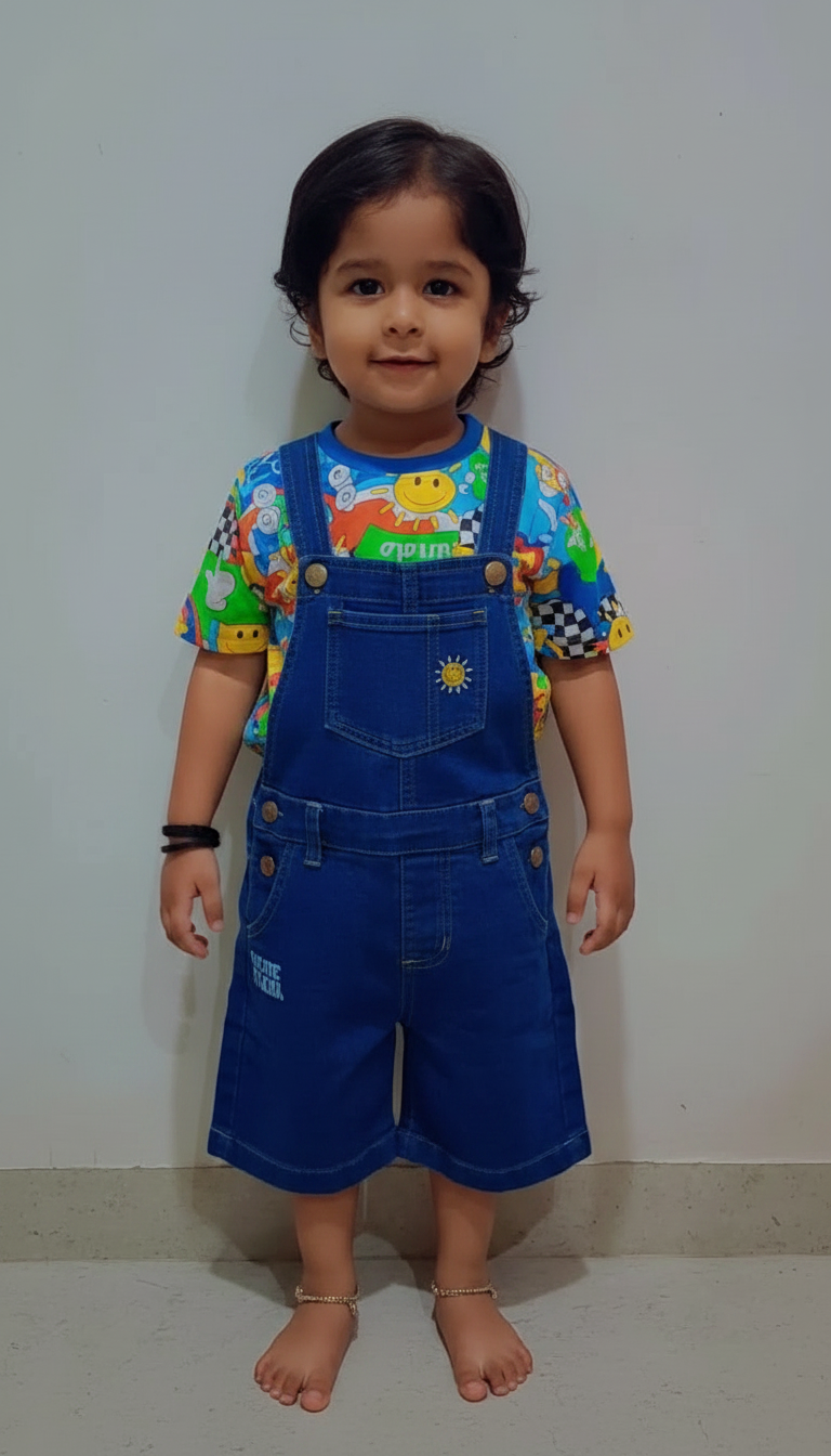 Kids' Colorful T-Shirt and Denim Overalls Set