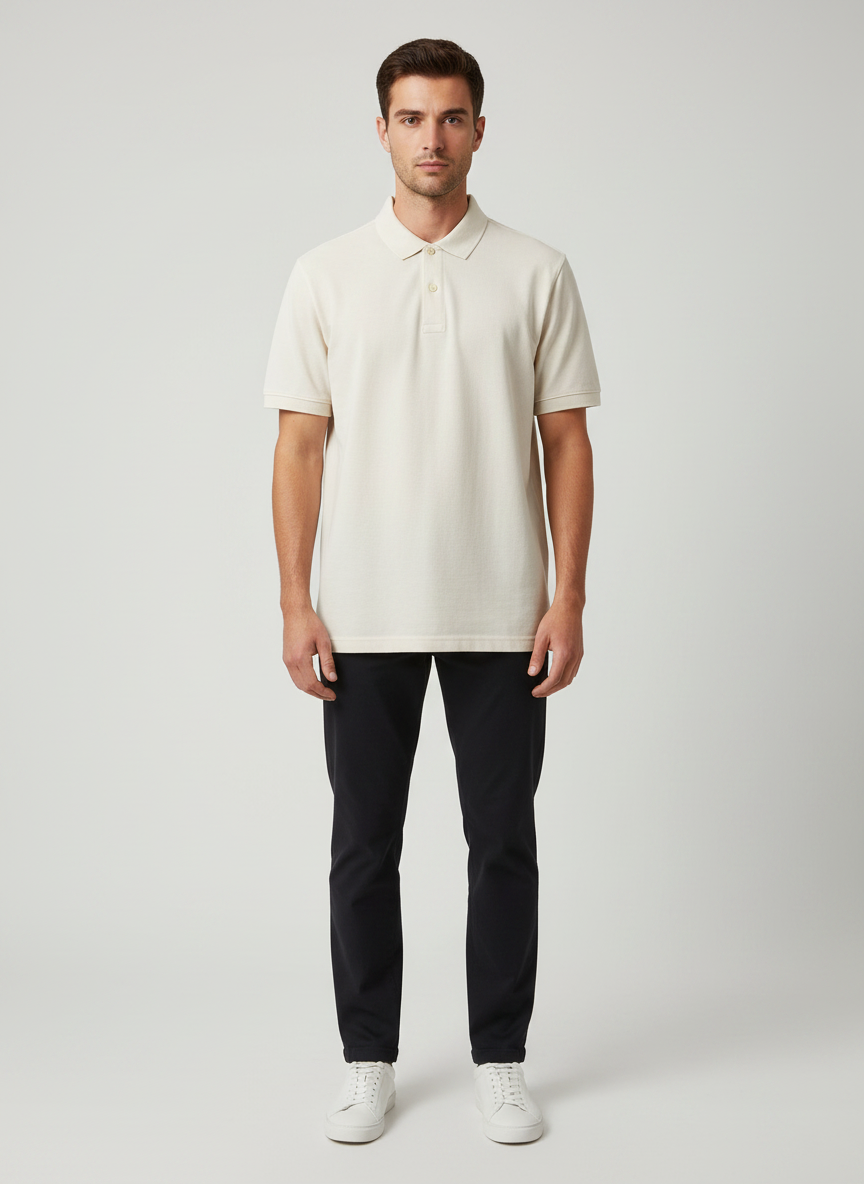 Men's Solid Cream Polo T-Shirt