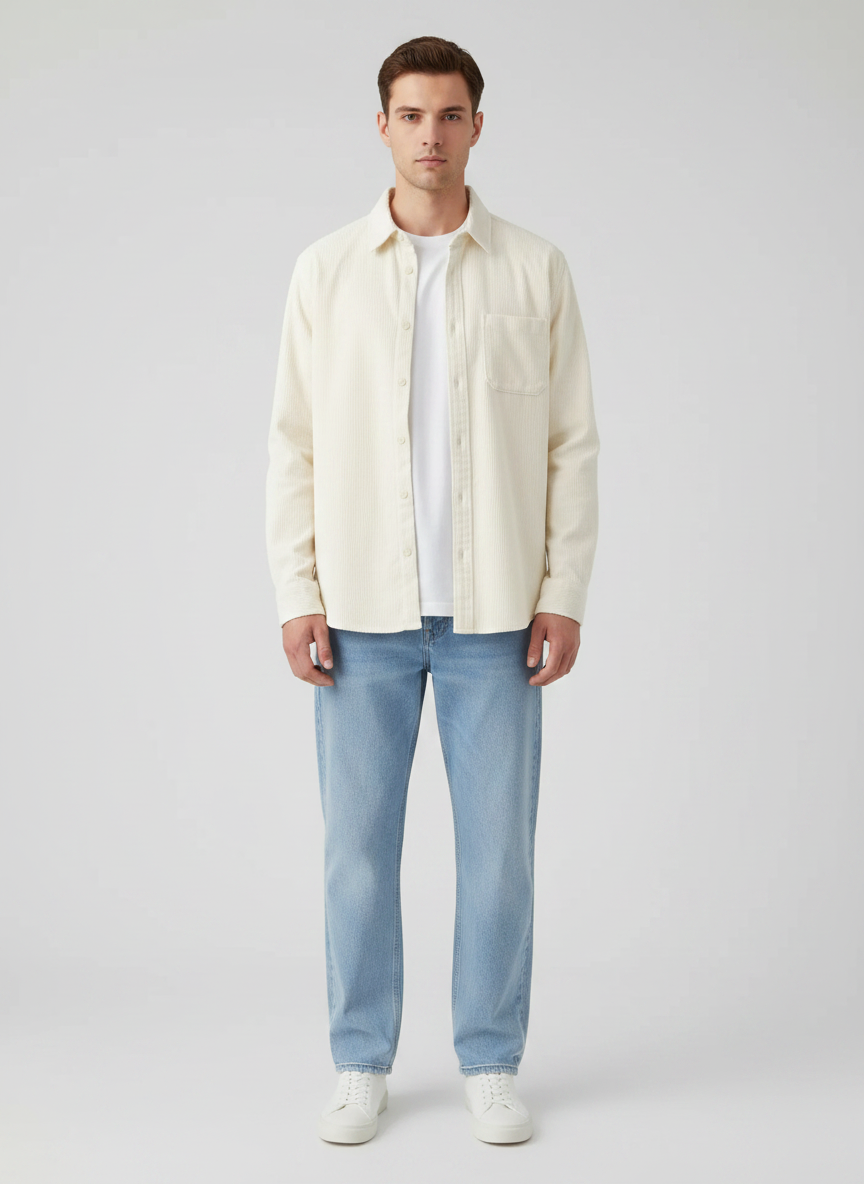 Unisex Corduroy Shirt & Light Wash Jeans Set