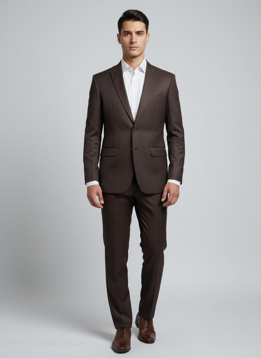Men's Dark Brown Two-Piece Suit with White Shirt