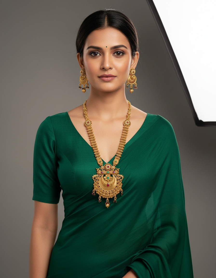 Traditional Gold Plated Necklace Set with Earrings