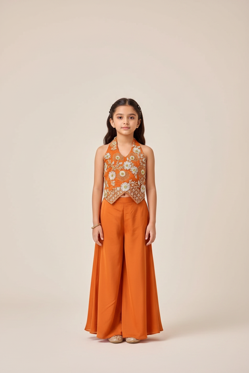 Women's Embroidered Halter Neck Top & Skirt Set