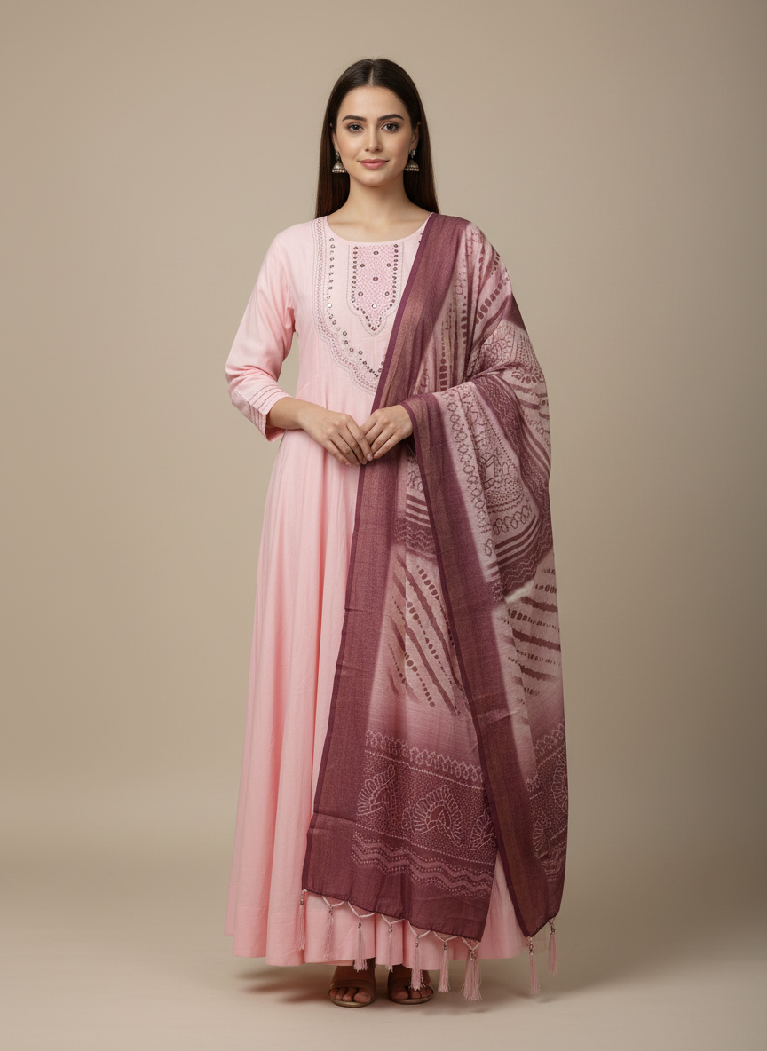 Women's Pink Embroidered Kurta with Dupatta Set