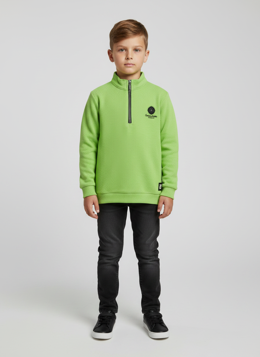 Kids' Lime Green Ribbed Half-Zip Pullover