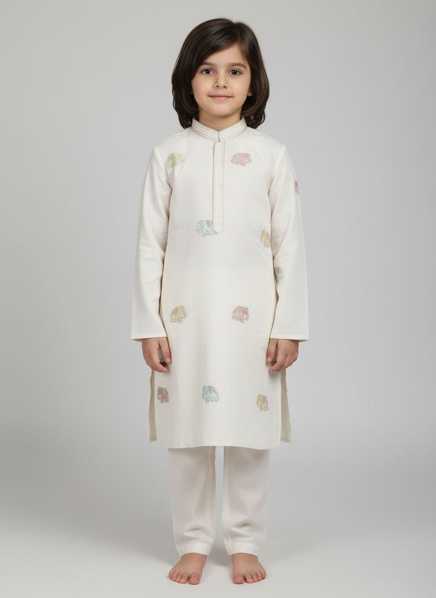 Kids' Embroidered Elephant Kurta