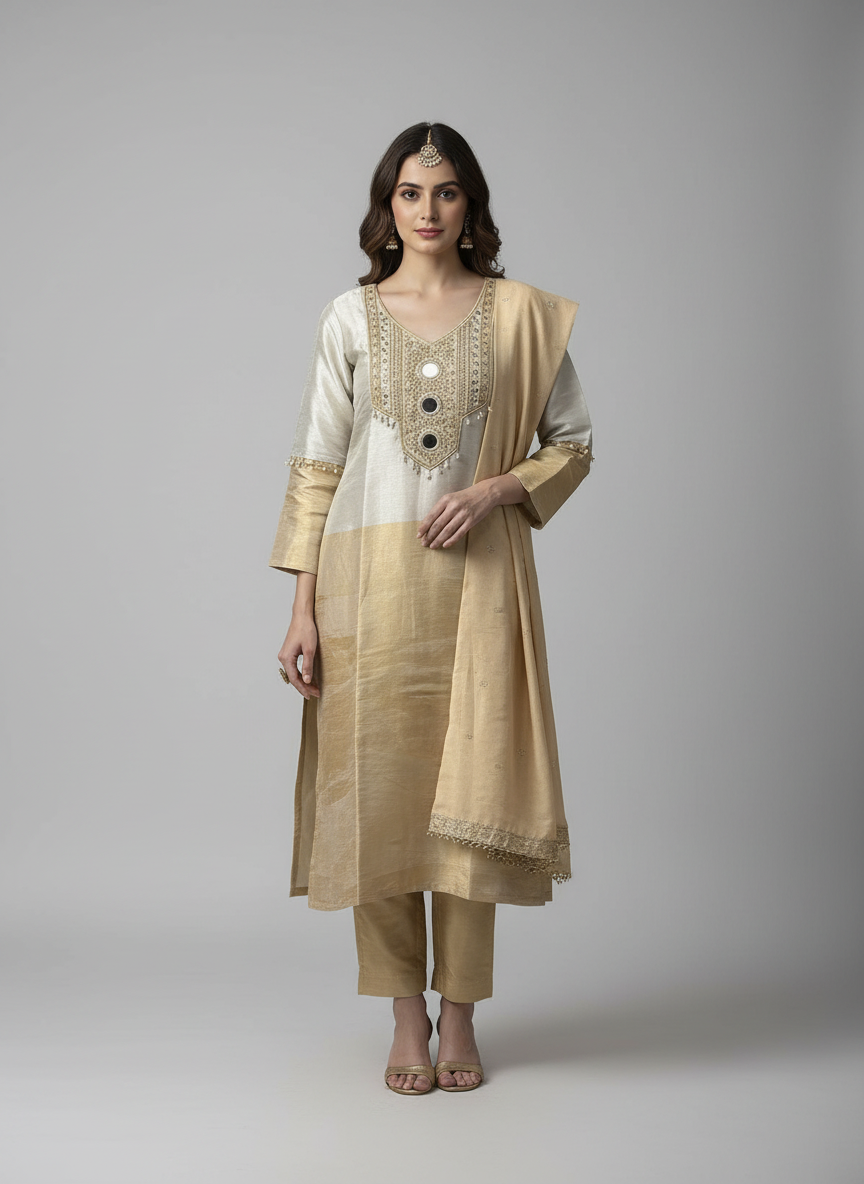 Women's Embroidered Mirror Work Kurta Set