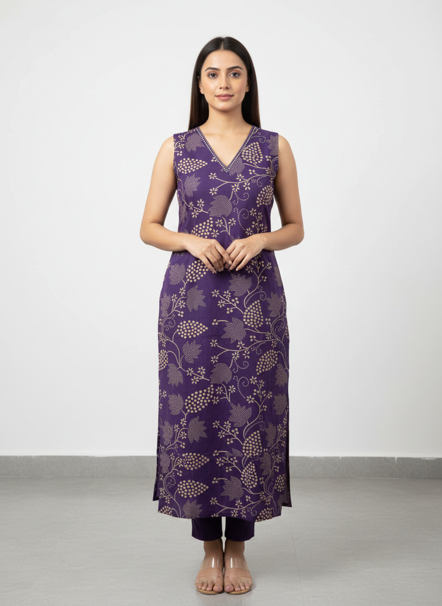 Purple emrodid kurti plazzo set