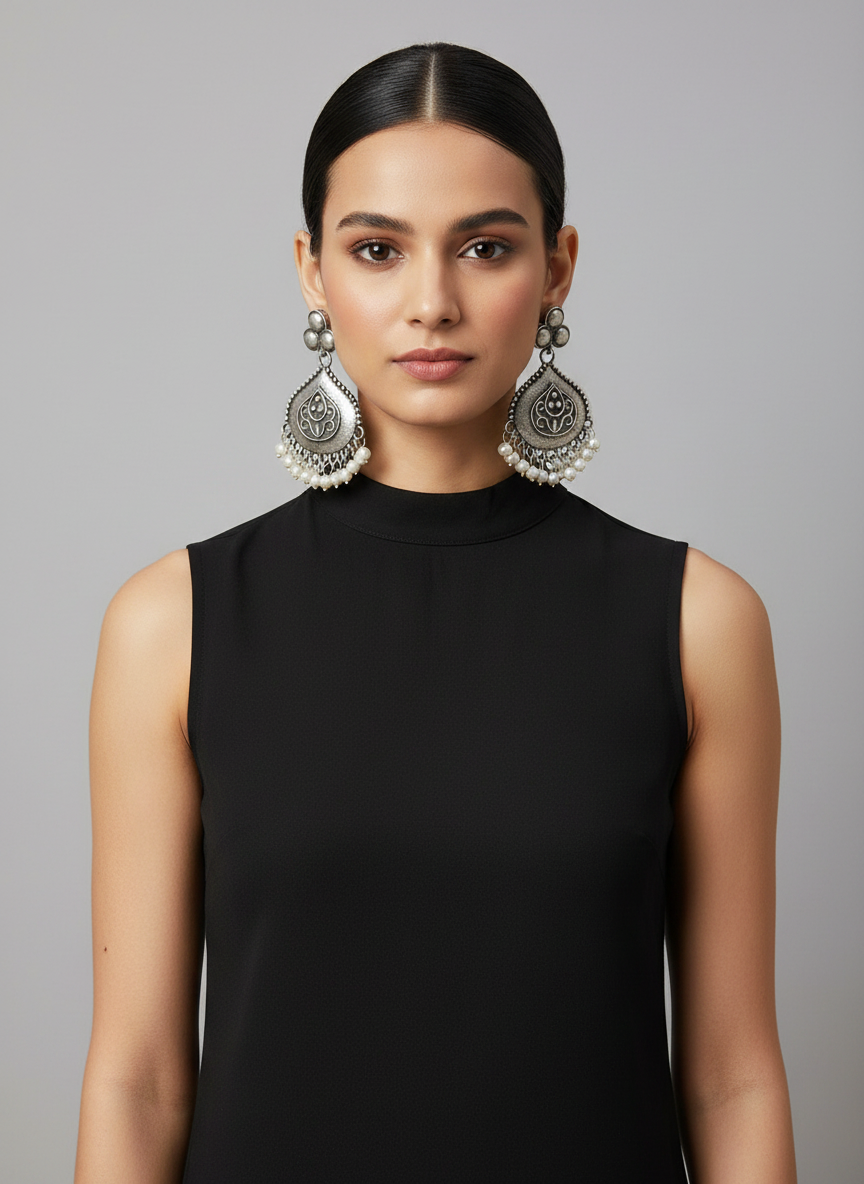 Germen Silver-Toned Drop Earrings with Pearls