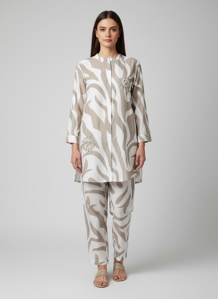 Women's Zebra Print Co-ord Set with Beaded Embellishments