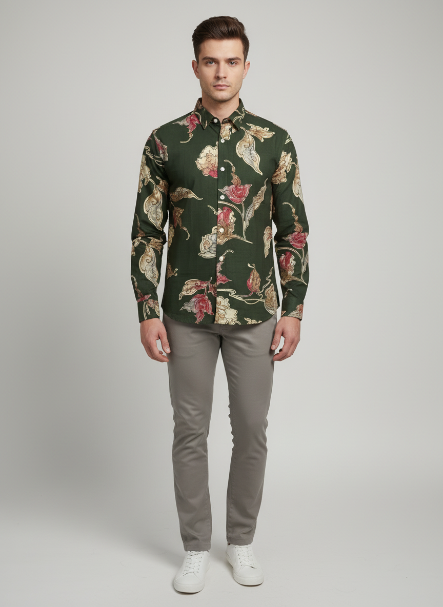 Men's Floral Print Long Sleeve Casual Shirt