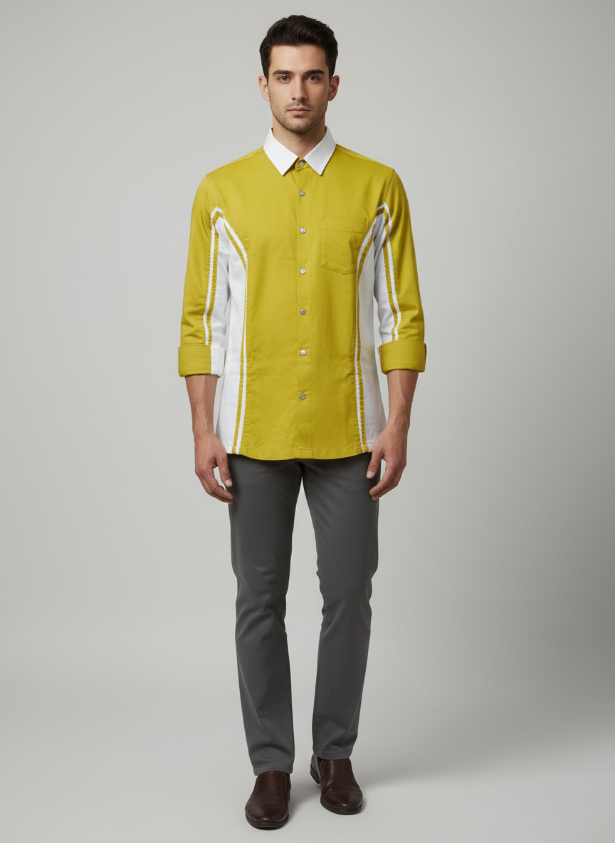 Men's Two-Tone Yellow & White Casual Shirt