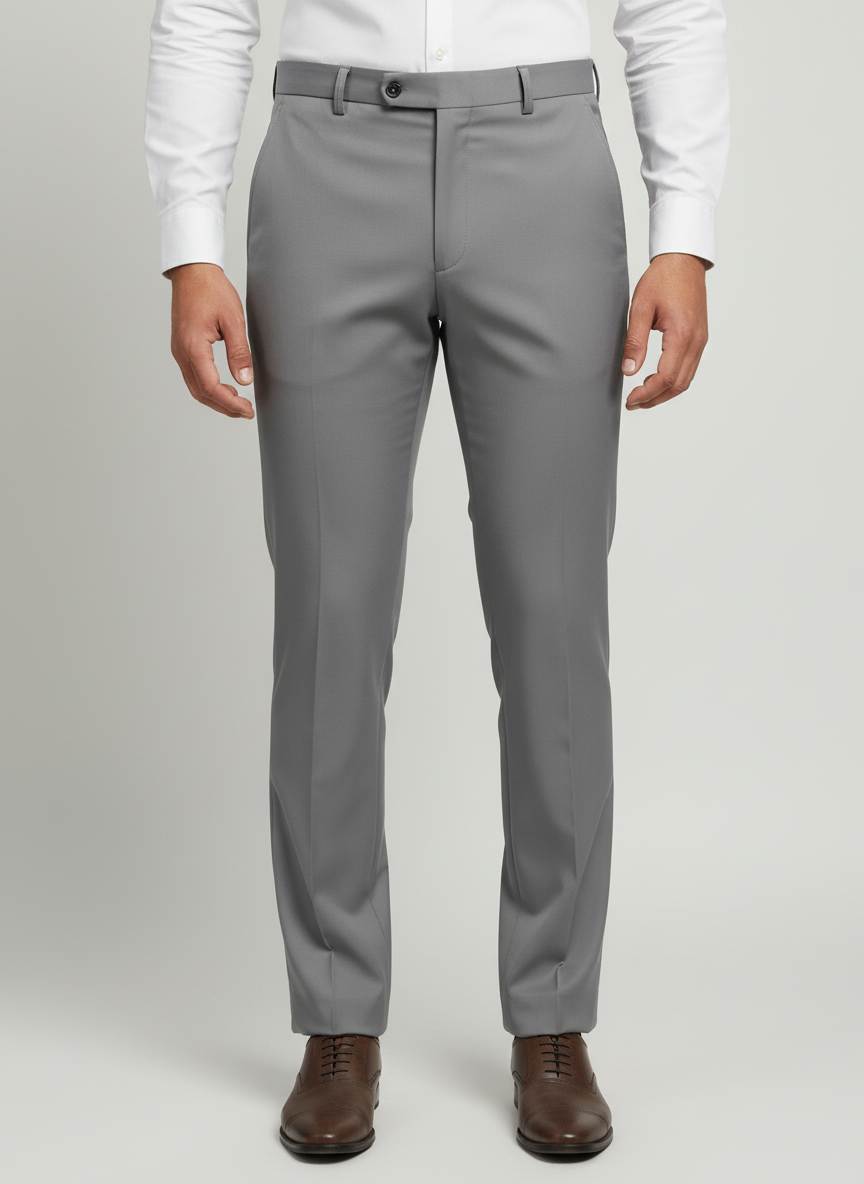 Men's Grey Flat Front Formal Trousers