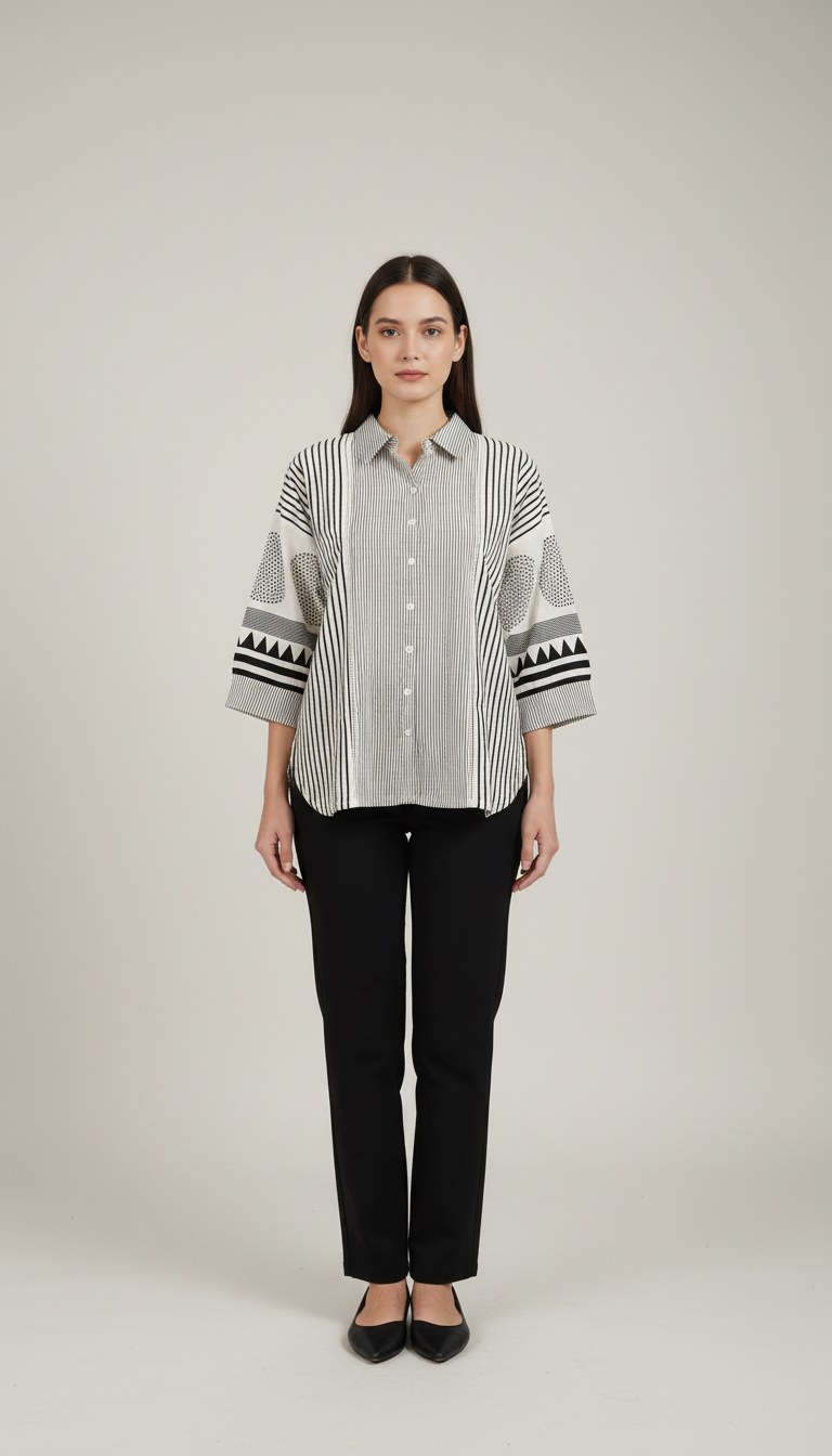 Women's Striped & Patterned Short Sleeve Shirt