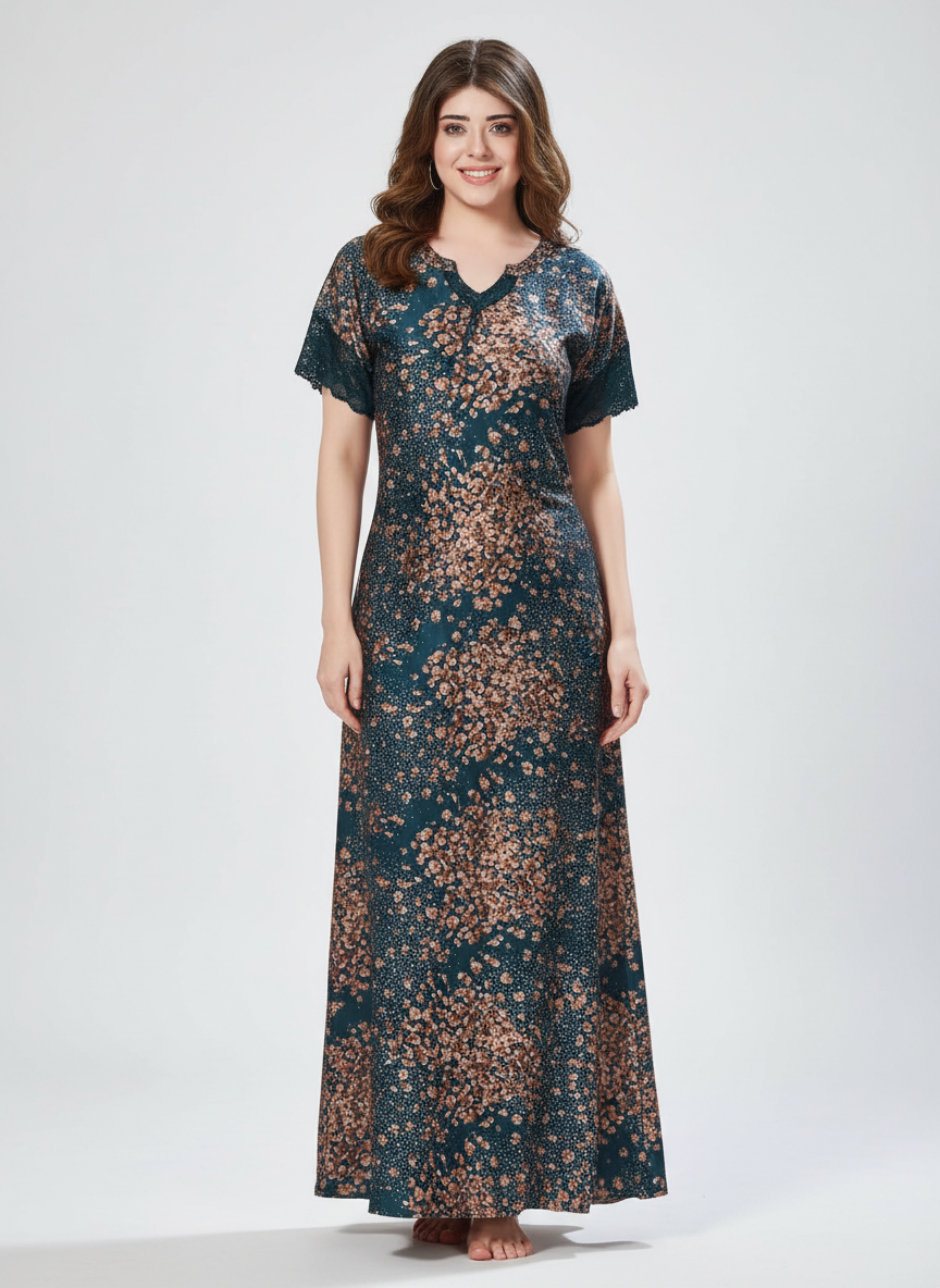 Women's Floral Print Italian Satin Nighty