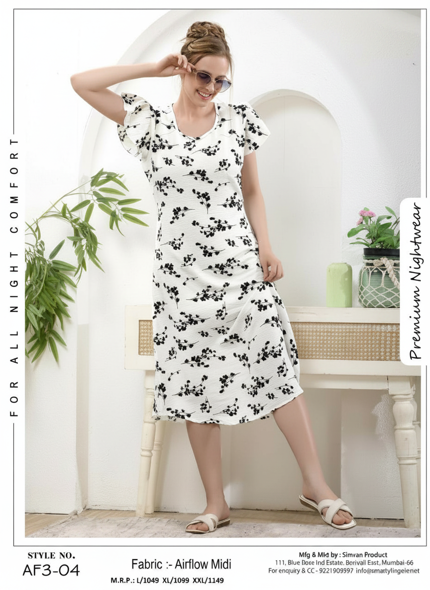 Women's Airflow Floral Print Nightwear Midi Dress