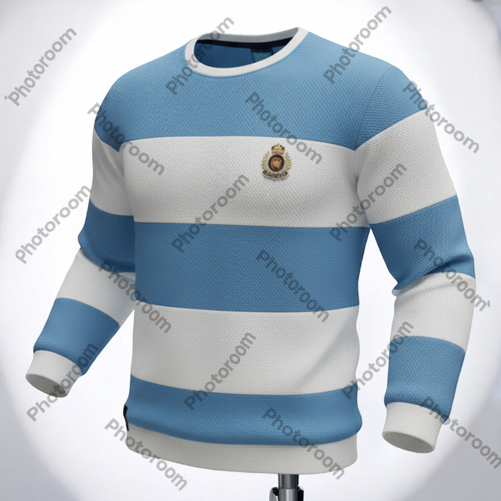 Men's Striped Crew Neck Sweatshirt with Emblem