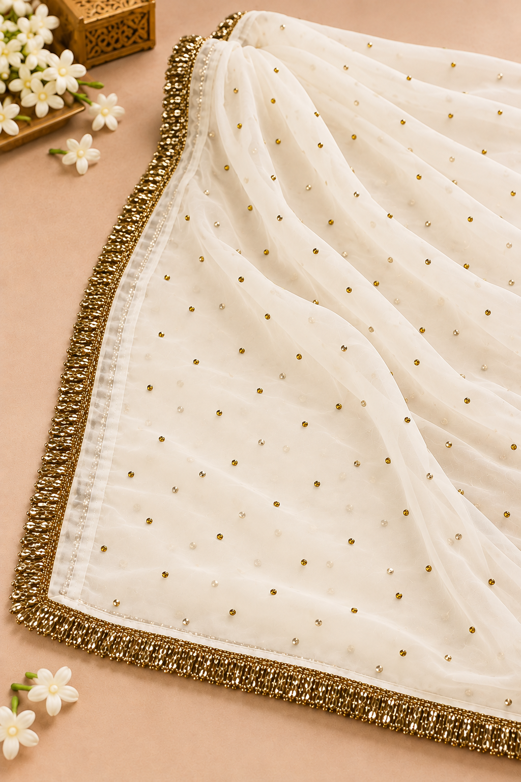 Embellished Sheer Dupatta with Gold Sequin Border
