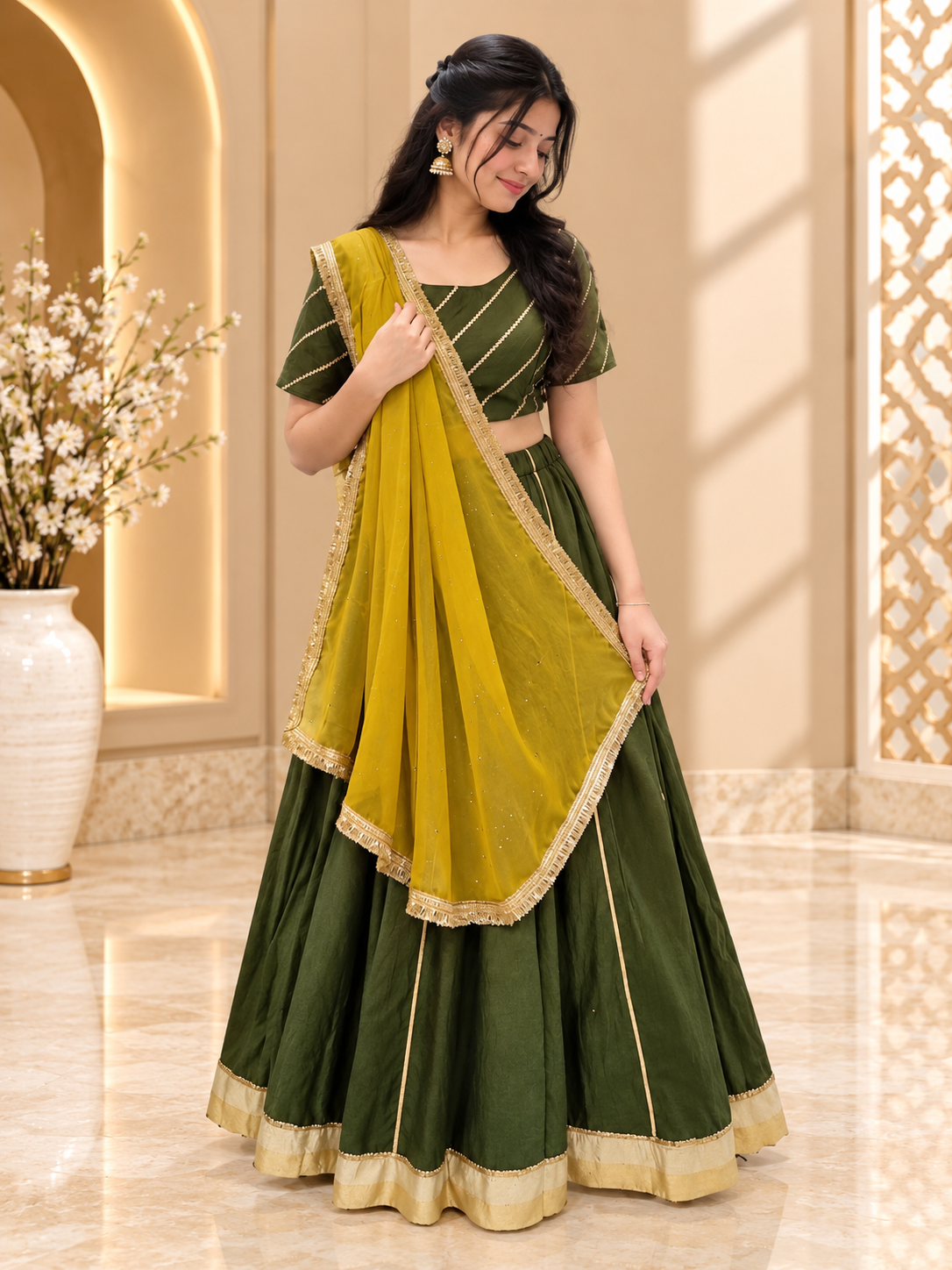 Women's Dark Green Chaniya Choli with Dupatta