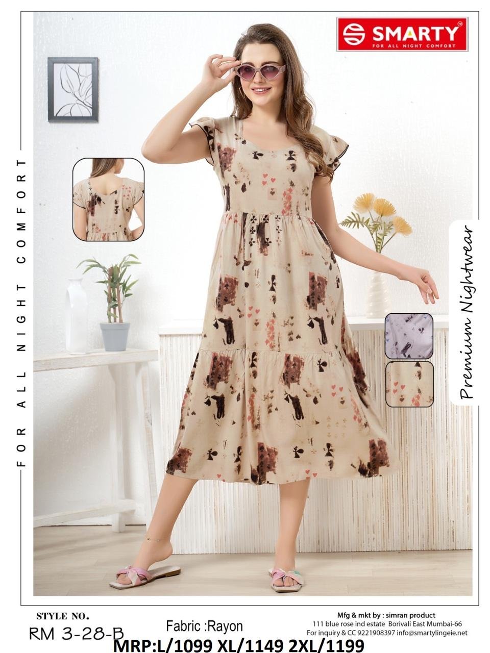 Women's Printed Rayon Midi Night Dress