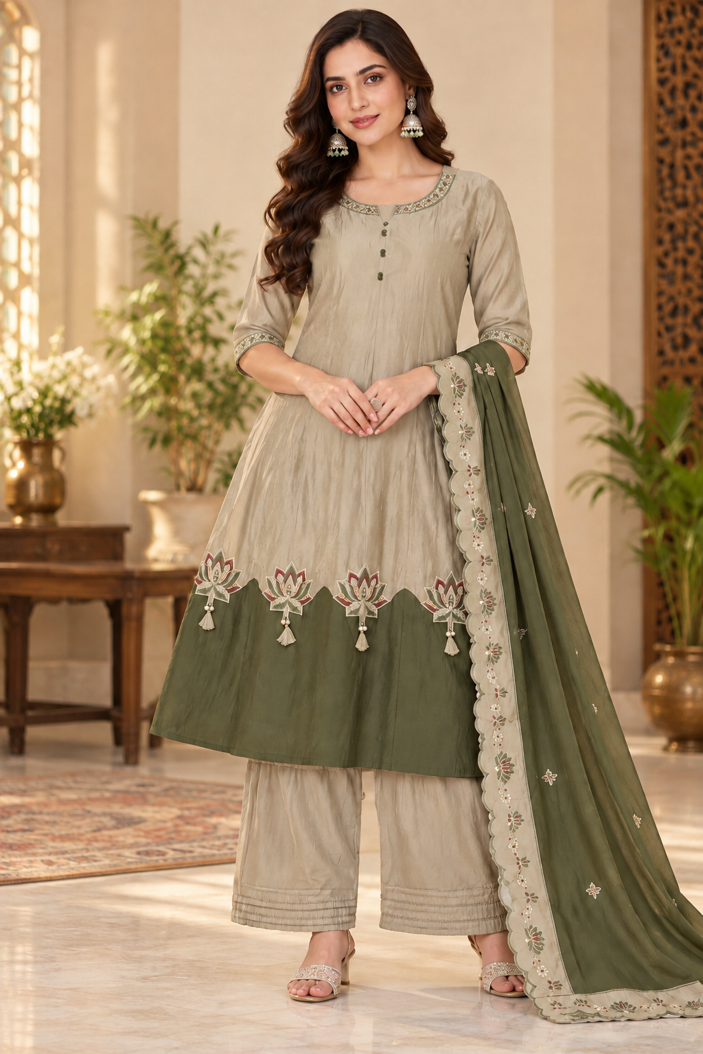 Women's Embroidered Anarkali Kurta with Palazzo Set