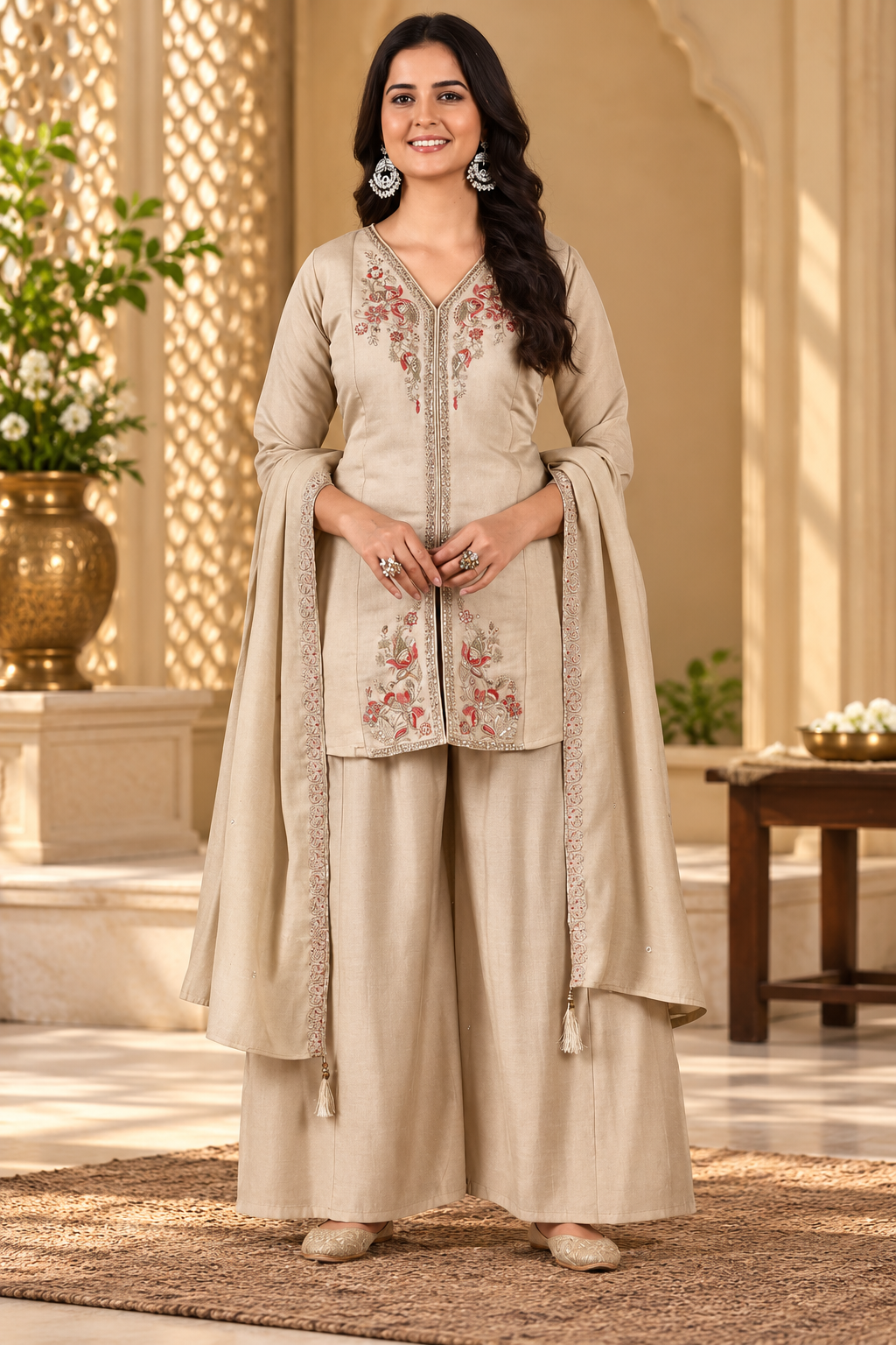 Women's Embroidered Kurta with Palazzo Set