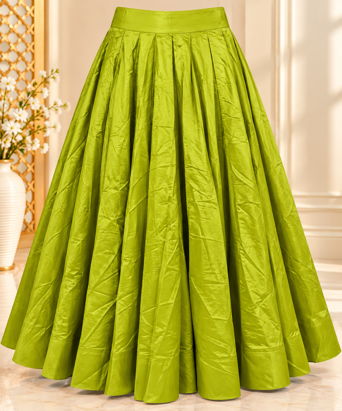 Women's Vibrant Green Pleated Skirt
