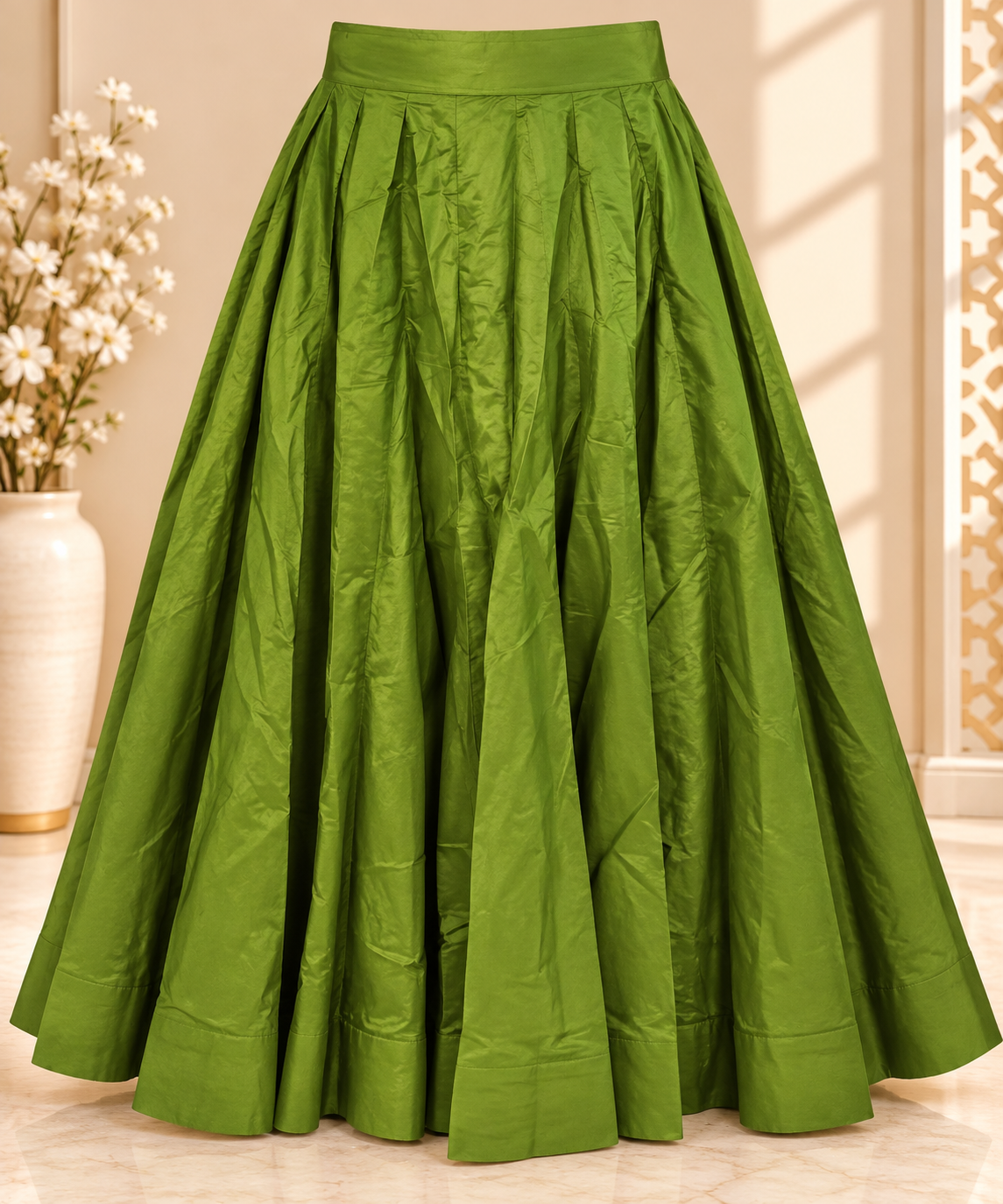 Women's Vibrant Green Pleated Maxi Skirt
