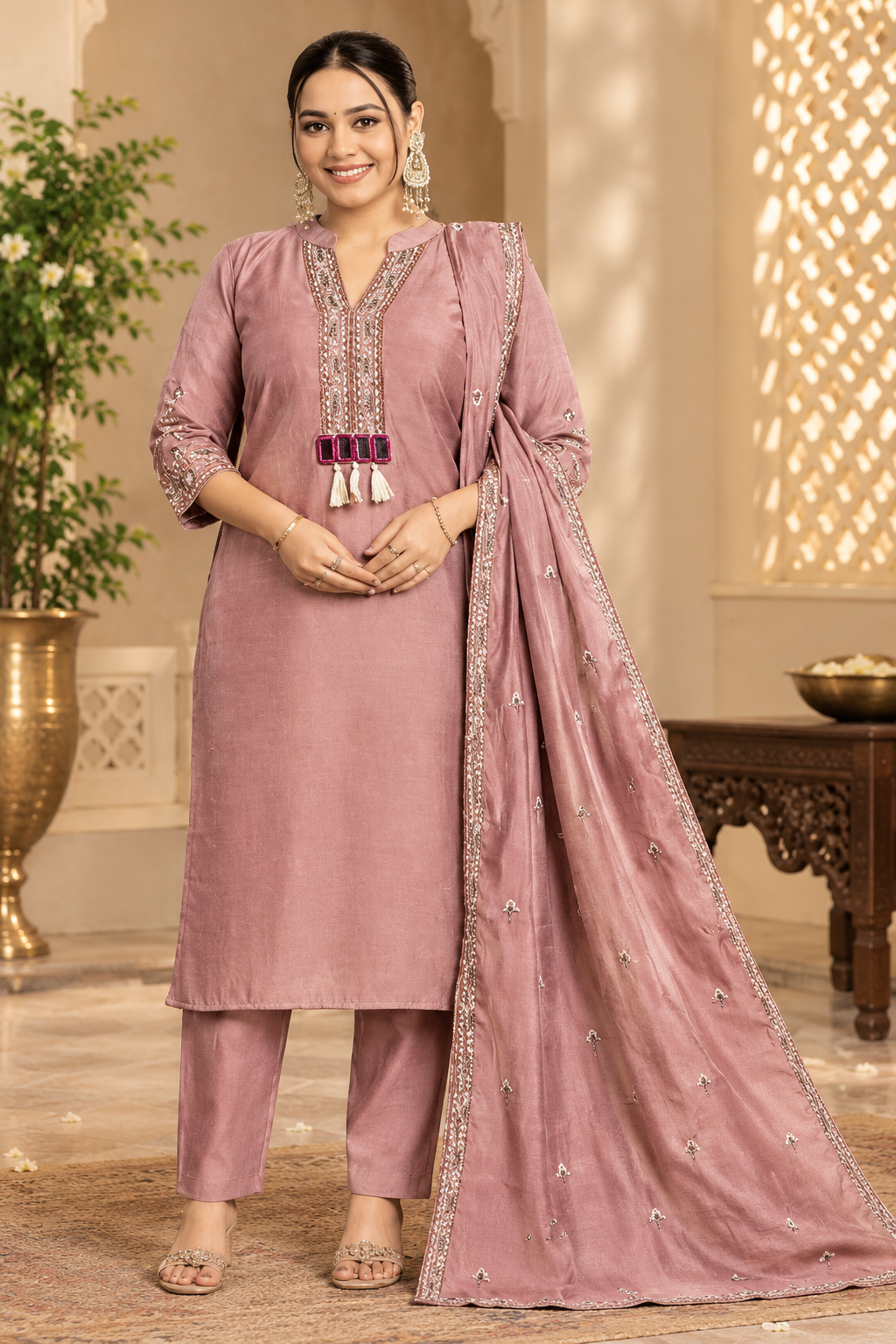 Women's Embroidered Kurta Set with Dupatta